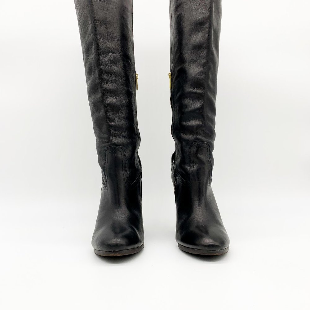 COACH Dorthy Wedge Boots Black Leather Round Toe - Picture 6 of 13